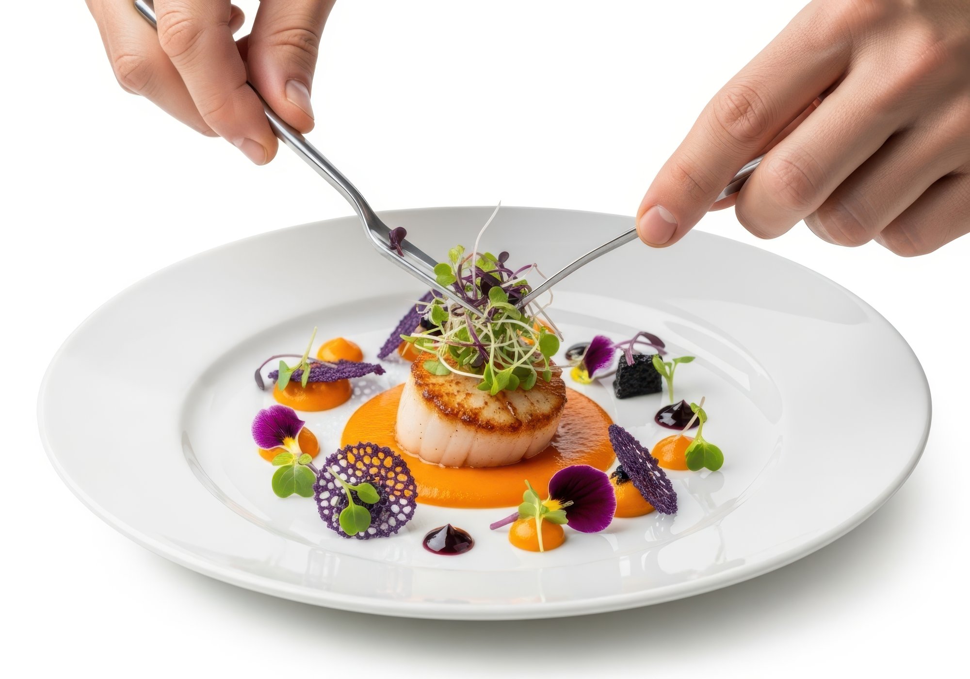 Student plating a modern dish